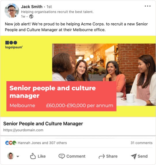 WP Job Manager job shared on LinkedIn with a customised sharing image